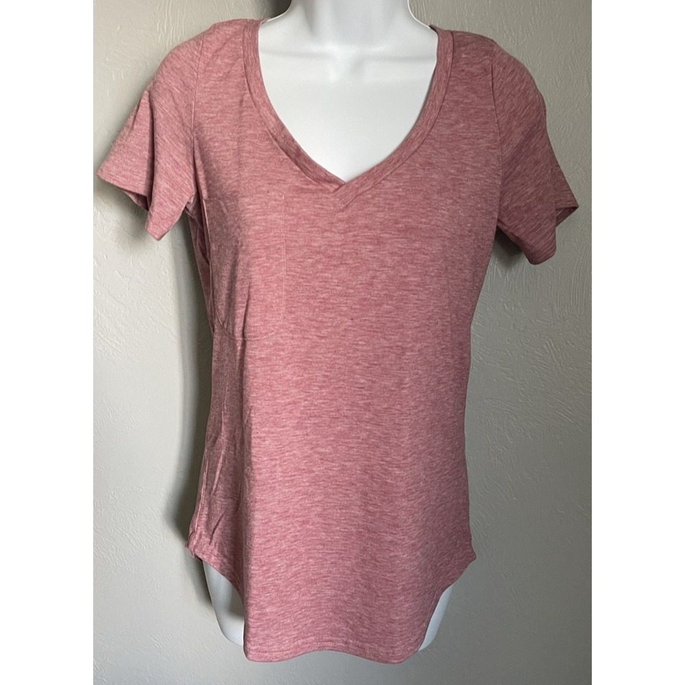 Sarin Mathews Shirt Women's Size Small Pink Short Sleeve Front Pocket V-Neck Top